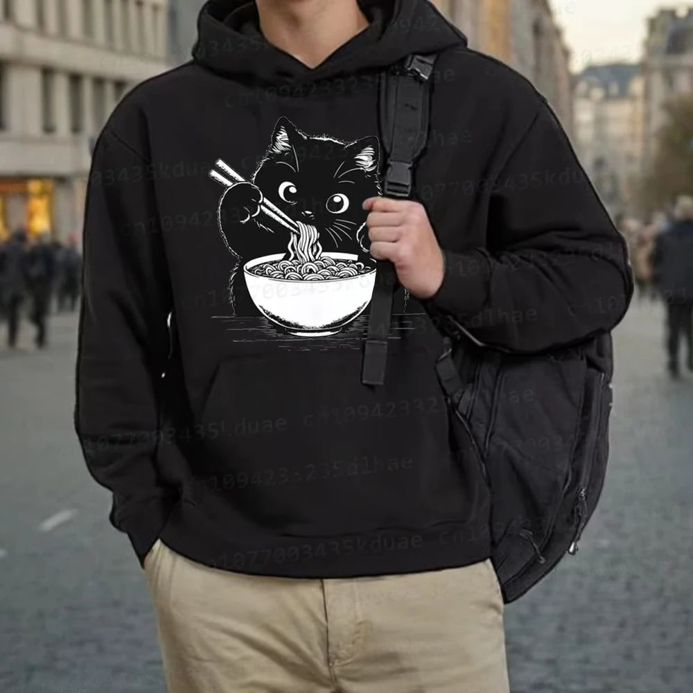 Noodle Cat Hoodie Black Cat Ramen Hoodie Ramen Cat Kawaii