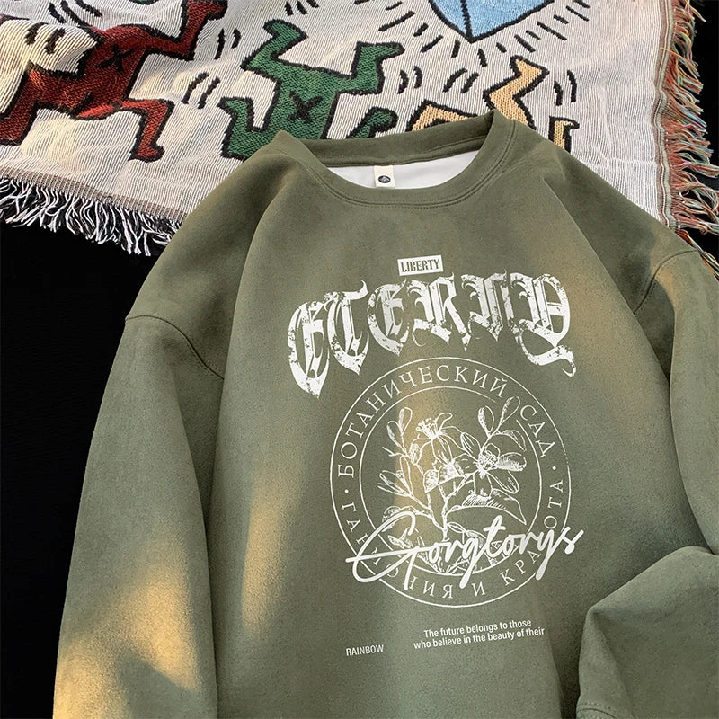 Retro Gothic Print Sweatshirt Fall Fit Crew Neck Y2k Street
