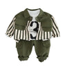Printed Toddler Boy 3-piece Outfit Top Pants And Striped Shirt