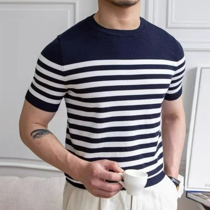Summer Fashion Striped T Shirt Men Casual Slim Fit Short Sleeve O Neck