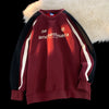 Hip Hop Loose Fit Men's Sweatshirt Burgundy Patchwork