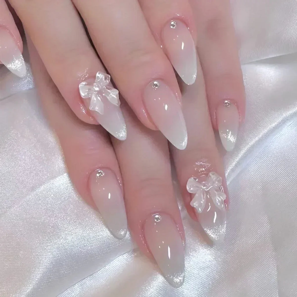 Delicate Bow French Tip Nail Art