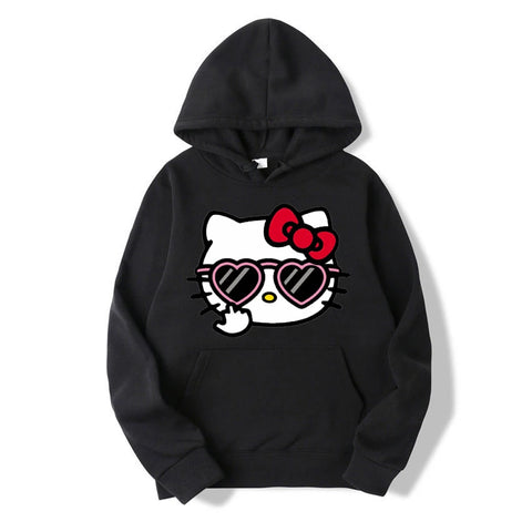 2024 Fashion Kawaii Sanrio Hello Kitty Animation Hoodie Women Solid Color Y2K Aesthetic
