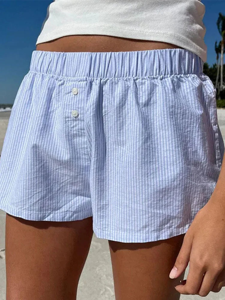 Trendy Striped Shorts Women Comfy Elastic Waist Street Style