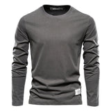 High-Quality 100% Cotton Long Sleeve T-Shirt for Men - Solid Color, Spring Casual Style, Classic Men's Tops