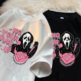 Harajuku Y2K Chic Graphic Horror Film Tee for Couples