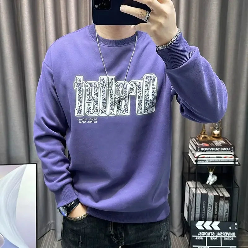 Sweatshirts for Men Graphic Round Neck Black