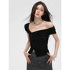 Fashion Black Irregular Crop Tops T Shirts