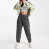 Women's Black Washed Jeans Casual Straight-Leg Denim