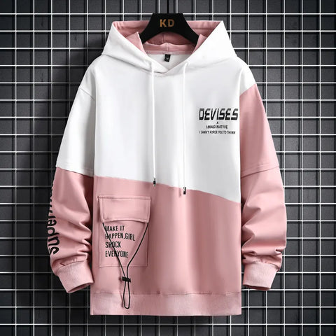 Elevate Your Style Fashionable Patchwork Pullover Hoodie with Letter Print