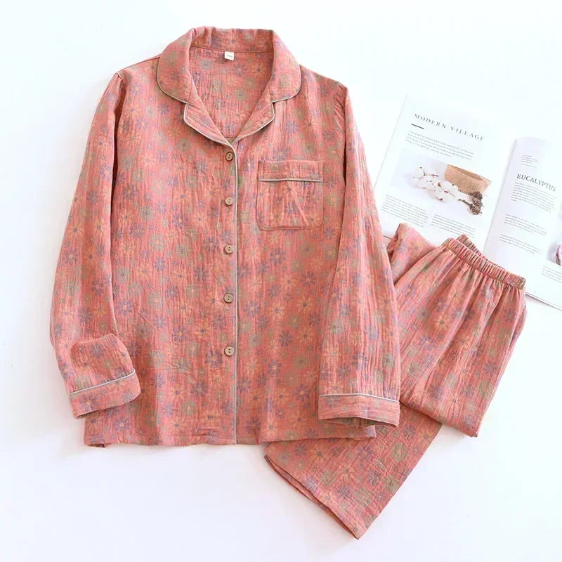 2025 new spring and summer women's pajamas suit long-sleeved trousers two-piece