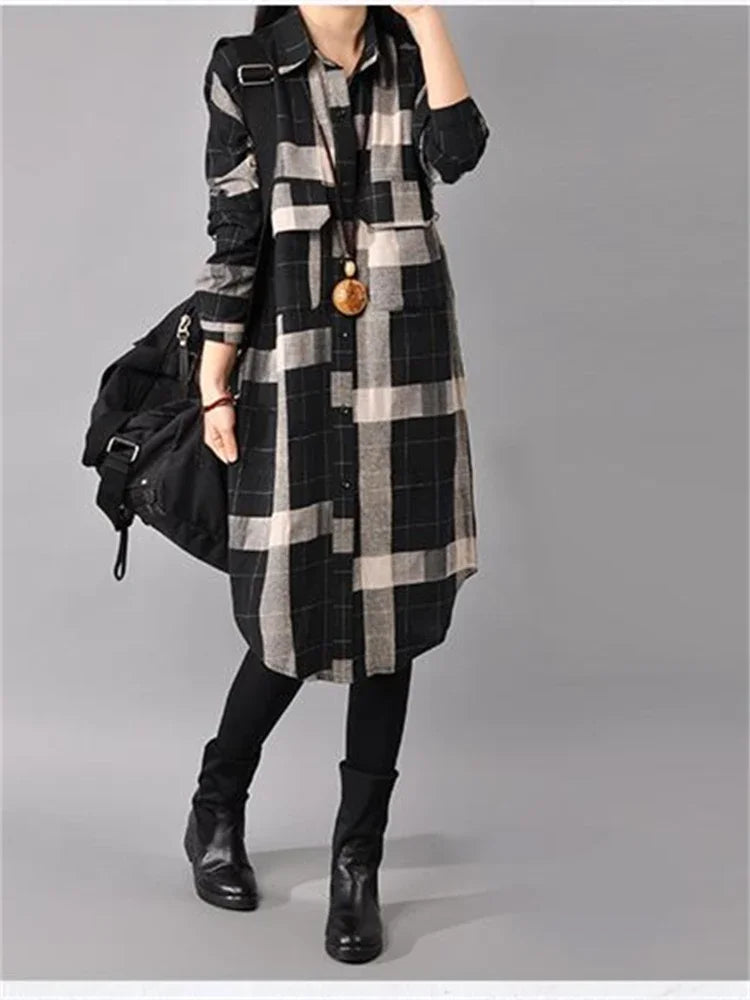 Women's Plaid Long Sleeve Dress