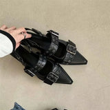 2024 New Women Chunky Sandals Shoes Fashion Mid Heels Pointed Toe Party Shoes