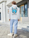 Blue Happy Bear Slogan Hoodies For Male Casual Hoody