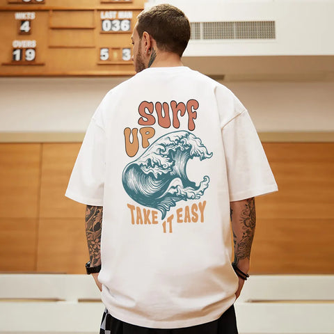 Surf Up Take It Easy Man T-Shirts Breathable Crewneck Tops Casual