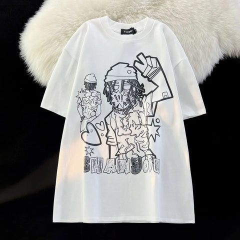 Street Style Vibes: New Hip Hop Anime T-Shirt Cool Graffiti Graphic Tee