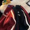 Hip Hop Loose Fit Men's Sweatshirt Burgundy Patchwork