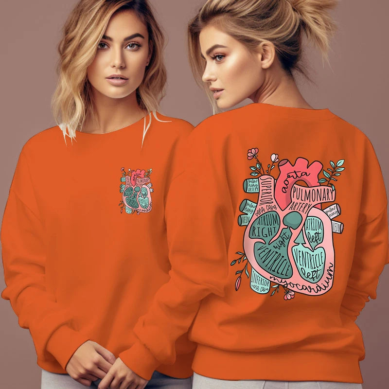 Anatomical Heart Flower Print Women Sweatshirts