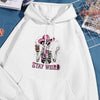 Pink Hat Skull Print Stay Weird Letter Man Hoodies Soft Fleece
