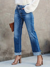 Women's Asymmetrical Waist Straight Jeans Loose Fit Denim Pants