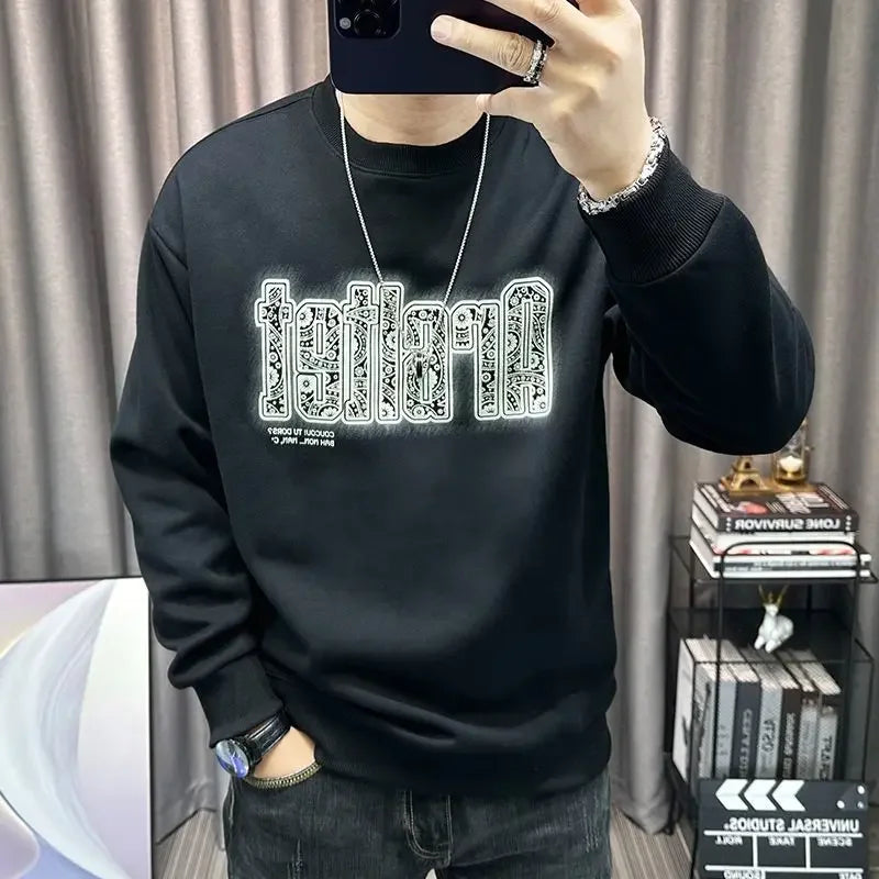 Sweatshirts for Men Graphic Round Neck Black