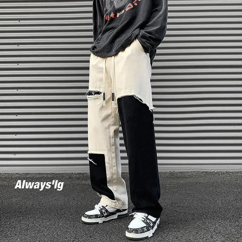 Spring Autumn Contrast Color Elastic Waist