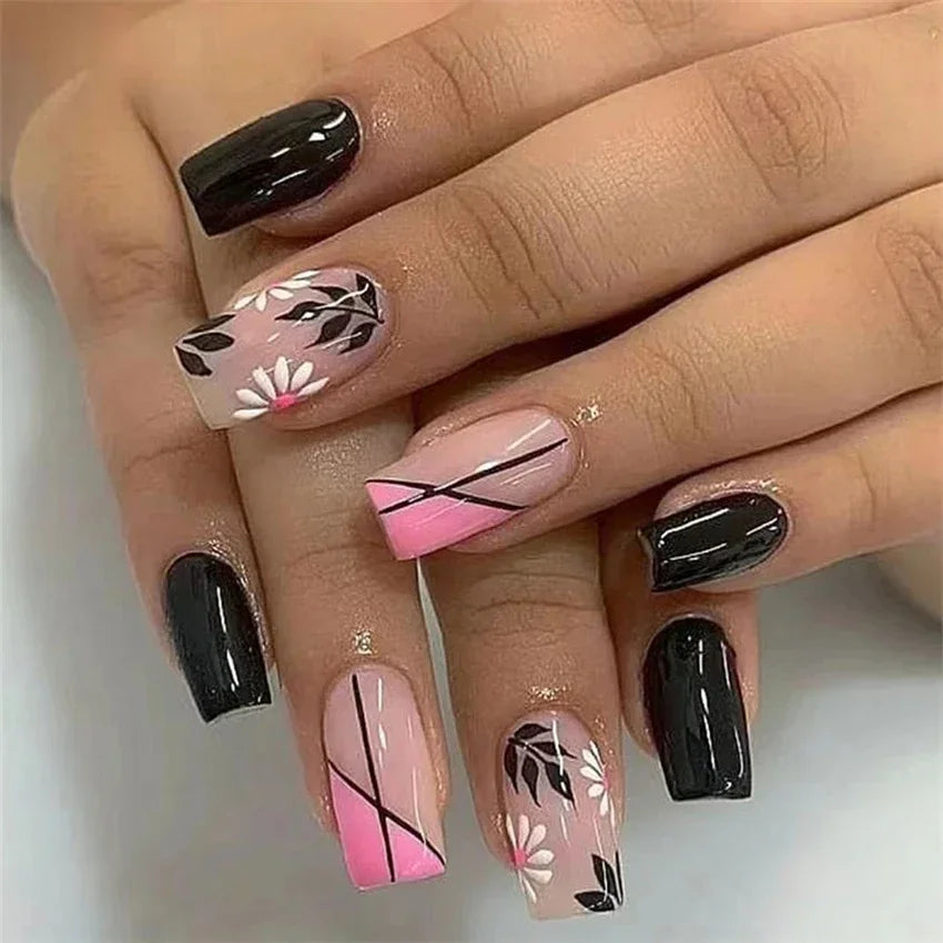 Colorful Glossy Acrylic Press On Nails Long Coffin Tips