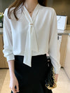 2024 Spring White Long Sleeve Blouse Casual Elegant