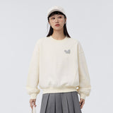 Women's Waffle Oversize Simple Sweatshirt Pullover with Butterfly Print