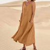 Cotton Linen Sleeveless Loose Swing Dress for Women