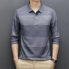 New Men's Casual Stripe Plaid Long Sleeve Polo Shirt