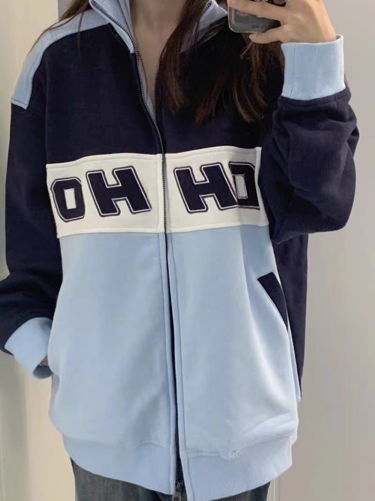 Deeptown Hoodies Women: Preppy Harajuku Style, Oversized Zip Up Sweatshirt, Vintage Korean Fashion Y2k - Stylish Streetwear Tops
