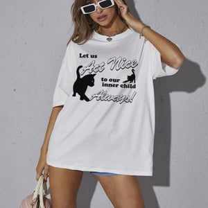 Kitten Print Y2K Oversized Tee Cat Lover Harajuku Top