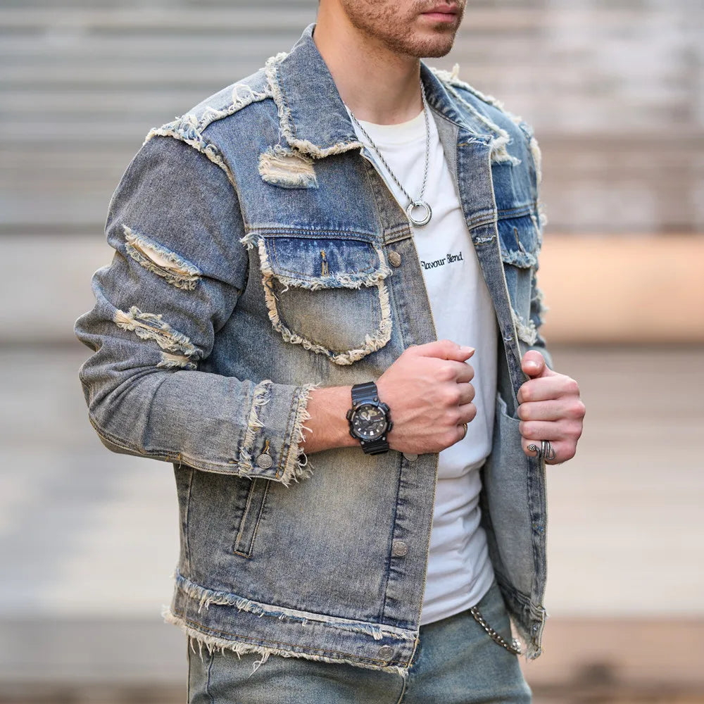 Solid Color Ripped Casual Jacket