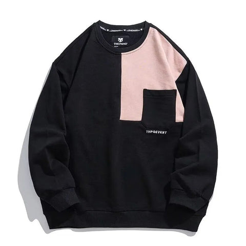 Men's Sweatshirt Pullover: Loose and Simple Black Splicing Design