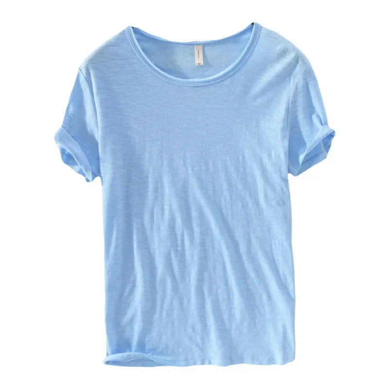 100 Cotton Retro Raw Edge T-shirt Lightweight Breathable Slim-fit