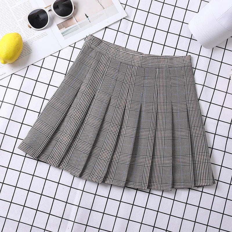 Women's A-Line Plaid Pleated Skirt Chic Preppy Style