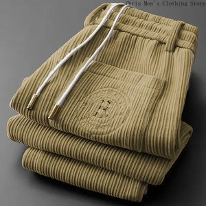 Autumn Winter Casual Men's Straight Leg Pants Soft Corduroy Sweatpants