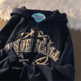 Trendy Retro Letter Embroidery Zip Hoodie - American Style