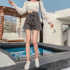 Trendy Gray Denim Shorts High Waist Wide Leg Tassel Lace-up A-line