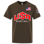 USA Basketballer Printed Street Casual T-Shirts Men Loose Oversize Fashion Hip Hop