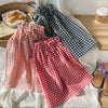 Kids Pants Plaid Printed Wide-leg Pants Flower Waist Summer Culottes Girls