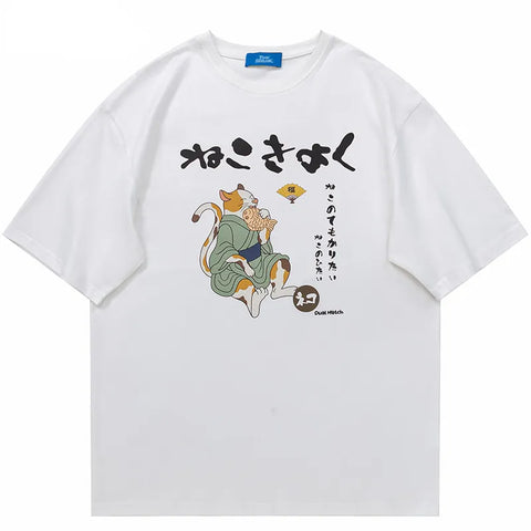 Japanese Harajuku Fisher Cat T-shirt Y2K Summer Streetwear