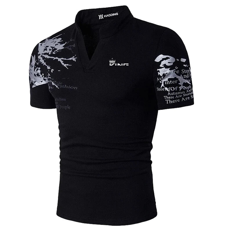 Mens Graphic Print Polo Shirt Golf Streetwear Fashion Top