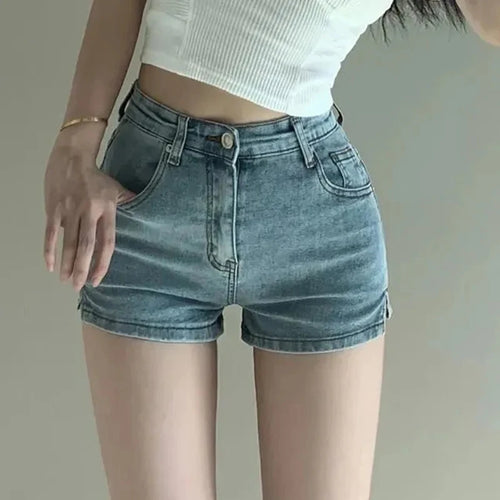 Denim Side Split Low Waist Skinny Shorts Women