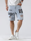 Men Summer Stretchy Denim Shorts Jeans For Men Streetwear Letter Ripped Knee