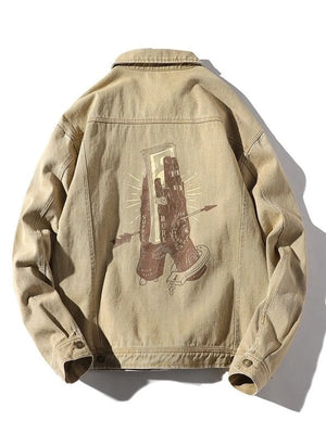 Denim Jacket Men Vintage Hip Hop Cargo Y2k Streetwear Casual