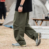 2023 New Men's Casual Cargo Pants Wide Leg Fashion with Outdoor Drawstring and Double Pleated Design