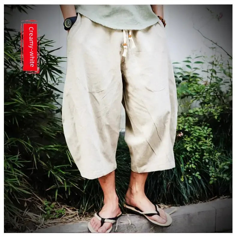 Trendy Seven Quarter Pants Men Wide Leg Summer Casual