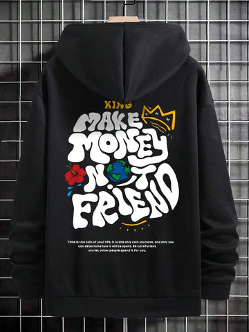 Stand Out in Style Men's Harajuku 'Make Money Not Friends' Letter Print Hoodie